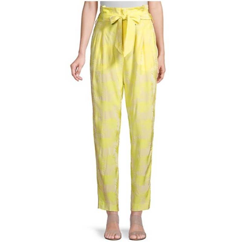 Equipment Joele Paperbag Waist Tie Cropped Pants Green Shine Yellow Size 10 Nwt